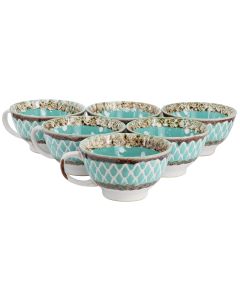 Meritage Otis 6 Piece 27 Ounce Stoneware Soup Bowl with Handle Set in Turquoise