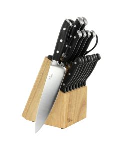Our Table 18 Piece Stainless Steel Forged Triple Riveted Cutlery Block Set in Black