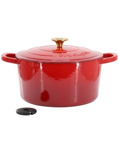Crockpot Artisan 6 Quart Enameled Cast Iron Dutch Oven in Gradient Red with Gold Handle