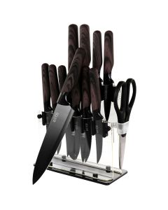 Soho Lounge 13 Piece Cutlery Set with Acrylic Knife Stand in Brown