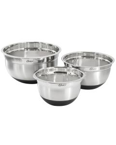 Oster Oswalt 3 Piece Mixing Bowl Set with Non-Slip Bases in Silver