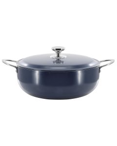 Oster Cartagena 9.3 Quart Nonstick Aluminum Caldero with Lid in Dark Blue