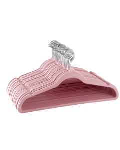 Elama Home 30 Piece Velvet Slim Profile Heavy Duty Felt Hangers with Stainless Steel Swivel Hooks in Pink