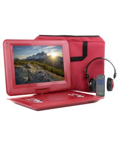 beFree Sound 14.1 Inch Portable DVD Player with Swivel TFT-LCD Screen and USB,SD,AV Inputs- Red