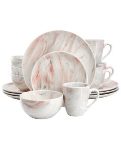 Elama Fine Marble 16 Piece Porcelain Dinnerware Set in Red and Gray
