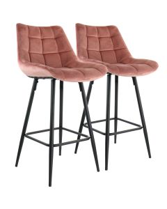 Elama 2 Piece Velvet Tufted Bar Chair in Pink with Metal Legs