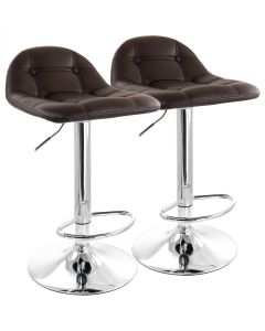 Elama 2 Piece Adjustable Faux Leather Bar Stool in Dark Brown with Chrome Base