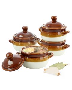 Elama 4 Piece Double Handle 15 Ounce French Onion Soup Bowl with Lid