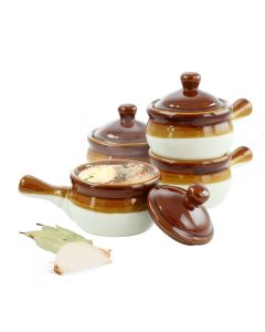Elama 4 Piece Long Handle 15 Ounce French Onion Soup Bowl with Lid