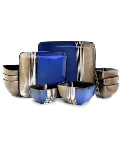 Elama Uptown Loft 16 Piece Double Bowl Stoneware Dinnerware Set with Service for 4