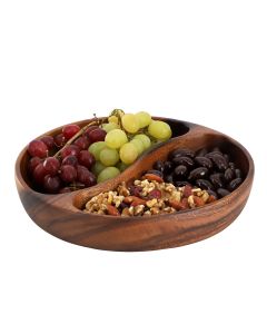 MegaChef 10 Inch Acacia Wood Divided Serving Bowl in Dark Brown
