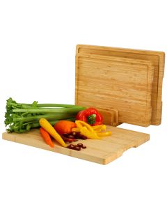 MegaChef 3 Piece Natural Bamboo Cutting Board Set with Base