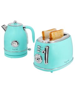 MegaChef 1.7 Liter Electric Tea Kettle and 2 Slice Toaster Combo in Turquoise