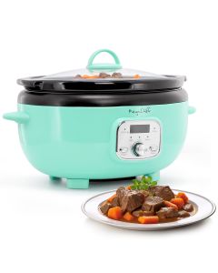 MegaChef 6.9 Quart Oval Electric Slow Cooker in Turquoise with Black Pot