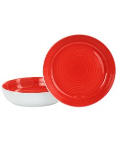 Gibson Home Crenshaw 8.5 Inch 2 Piece Stoneware Dinner Bowl Set in Red and White