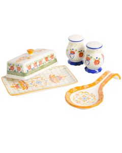 Laurie Gates Tierra 4 Piece Hand Painted Ceramic Tableware Accessory Set