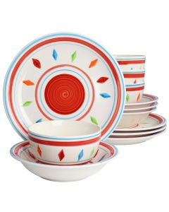 Gibson Home Heidy 12 Piece Hand Painted Durastone Dinnerware Set in Red