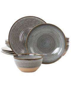 Gibson Elite 12 Piece Dreamweaver Round Earthenware Dinnerware Set in Gray