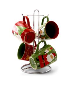 Gibson Home Santa Smile 4 Piece 15 Ounce Stoneware Mugs in Assorted Designs