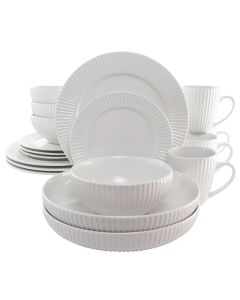Elama Elle 18 Piece Porcelain Dinnerware Set with 2 Large Serving Bowls in White